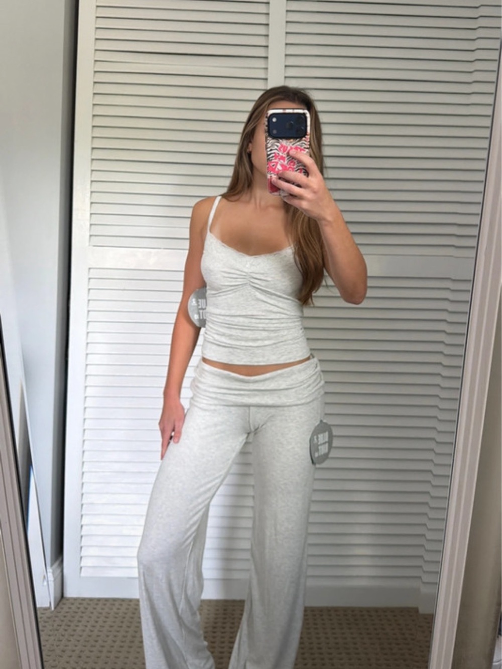 Women's Light Gray Lounge Cami & Wide-Leg Pajama Set